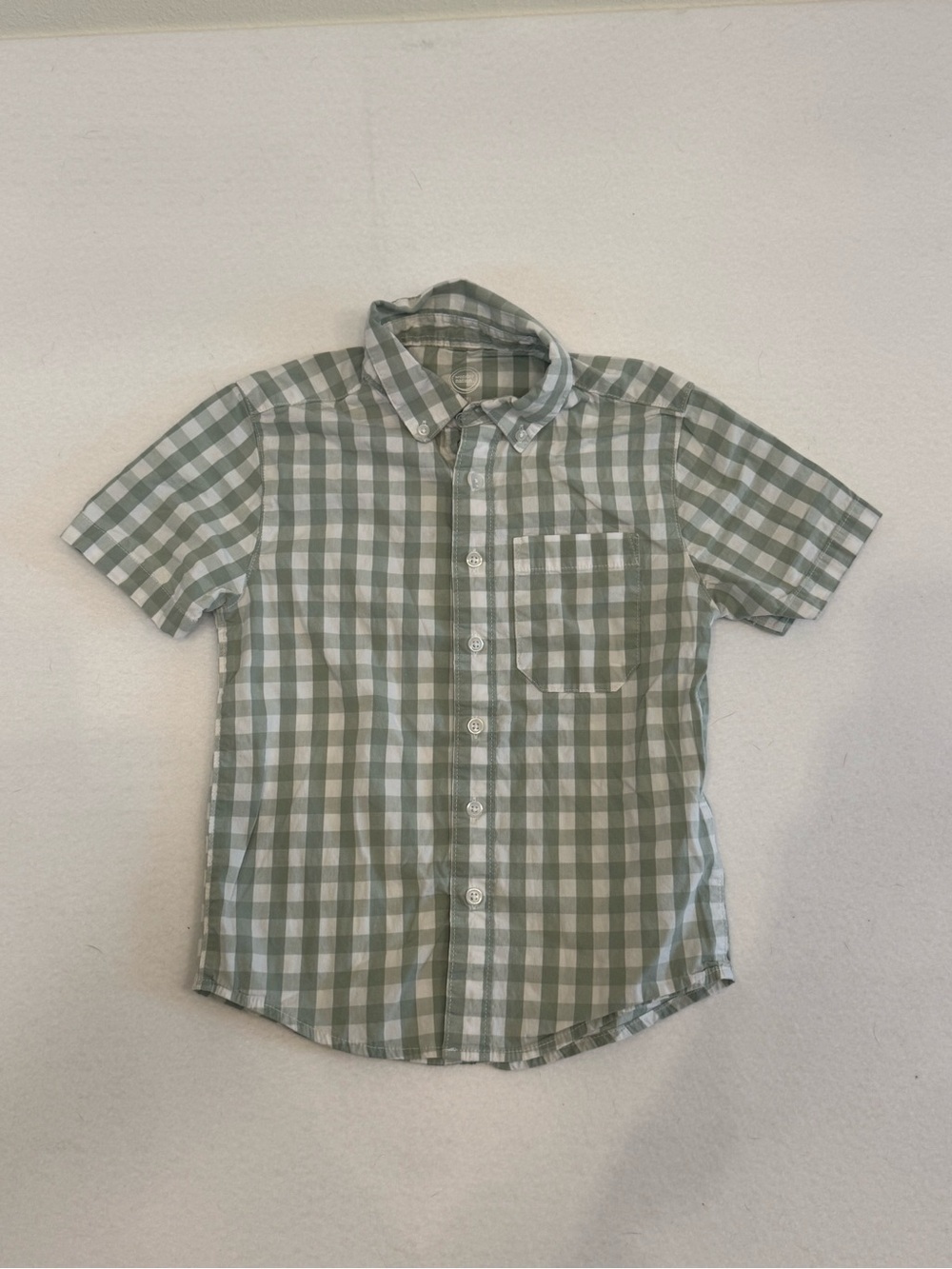 wonder nation Short-Sleeve Green and White Checked Button-Down Shirt